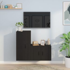 Black Engineered Wood TV Cabinet Set - Wall Mounted  Ample Storage  Moisture Resistant  Easy Assembly