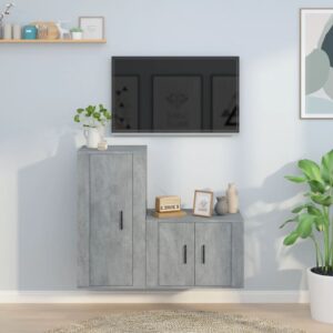 2 Piece TV Cabinet Set in Concrete Grey  Engineered Wood  Wall-Mounted Design  Ample Storage