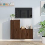 Classic Brown Oak Engineered Wood TV Cabinet Set  Wall-Mounted  Ample Storage  2 Pieces