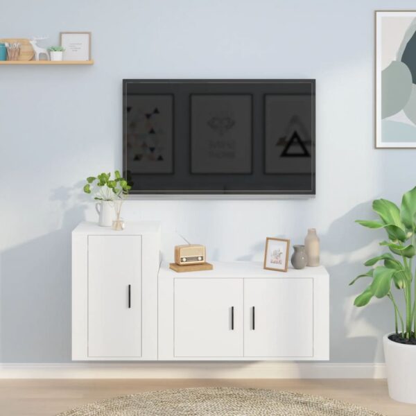 White Engineered Wood TV Cabinet Set - Wall Mounted  Ample Storage  Easy Assembly  2 Pieces