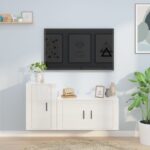 High Gloss White 2 Piece TV Cabinet Set  Engineered Wood  Wall-Mounted  Ample Storage Space