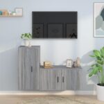 Grey Sonoma Engineered Wood TV Cabinet Set  2 Piece  Wall-Mounted  Ample Storage Space