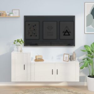 High Gloss White 2 Piece TV Cabinet Set  Engineered Wood  Wall-Mounted  Ample Storage Space