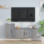 Grey Sonoma Engineered Wood TV Cabinet Set  Wall-Mounted Design  Ample Storage Space  2 Pieces