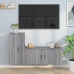 Grey Sonoma Engineered Wood TV Cabinet Set  2 Piece  Wall-Mounted  Ample Storage Space