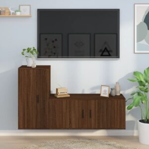 2 Piece TV Cabinet Set Brown Oak Engineered Wood