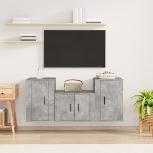 3 Piece TV Cabinet Set in Concrete Grey  Engineered Wood  Wall-Mounted Design  Ample Storage