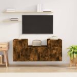 3 Piece Smoked Oak TV Cabinet Set  Engineered Wood  Wall-Mounted  Ample Storage Space