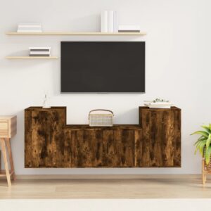 3 Piece Smoked Oak Engineered Wood TV Cabinet Set  Wall-Mounted  Ample Storage Space