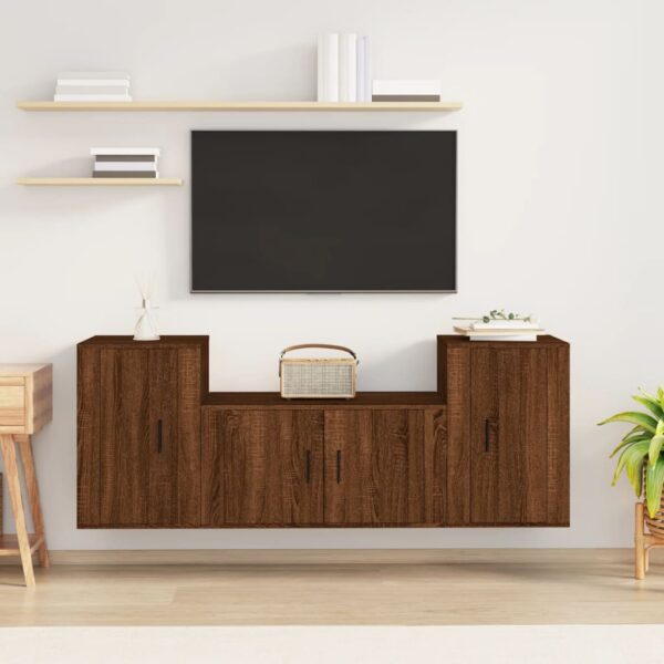 3 Piece TV Cabinet Set Brown Oak Engineered Wood