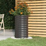 Outdoor Garden Planter Durable Powder-Coated Steel Anthracite Round Shape Patio Decor