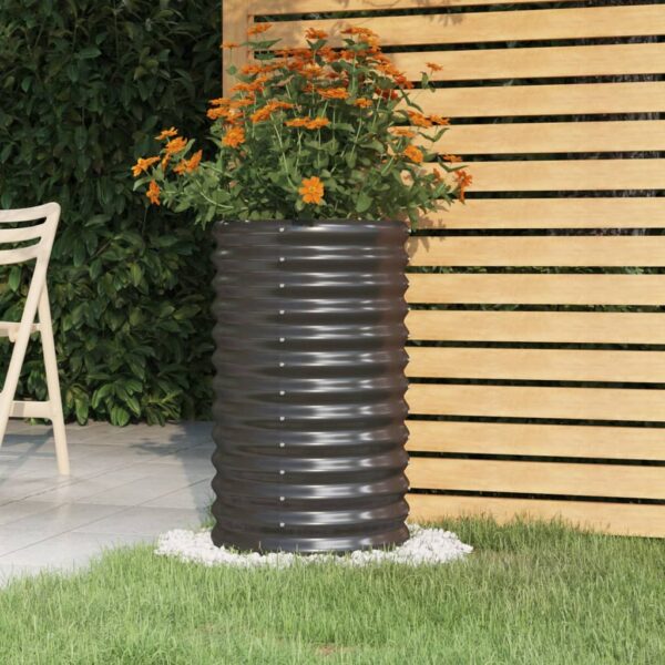 Outdoor Garden Planter Durable Powder-Coated Steel Anthracite Round Shape Patio Decor