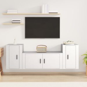 White Engineered Wood 3 Piece TV Cabinet Set - Wall Mounted  Ample Storage  Classic Design