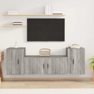 3 Piece TV Cabinet Set in Grey Sonoma  Engineered Wood  Wall-Mounted Design  Ample Storage Space