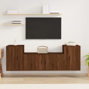 3 Piece TV Cabinet Set Brown Oak Engineered Wood