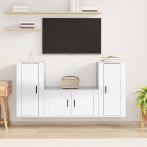 High Gloss White 3 Piece TV Cabinet Set  Engineered Wood  Wall-Mounted Design  Ample Storage