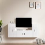 High Gloss White 3 Piece TV Cabinet Set  Engineered Wood  Wall-Mounted Design  Ample Storage Space