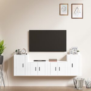 High Gloss White 4 Piece TV Cabinet Set  Engineered Wood  Wall-Mounted  Ample Storage Space