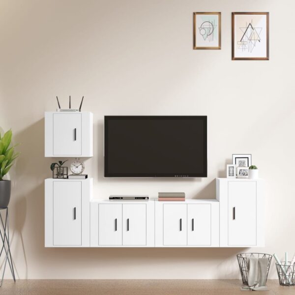 White Engineered Wood TV Cabinet Set - Wall Mounted  Ample Storage  Moisture Resistant  Easy Assembly