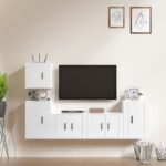 High Gloss White 5 Piece TV Cabinet Set  Engineered Wood  Wall-Mounted  Ample Storage Space