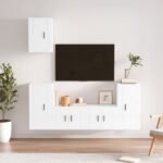 High Gloss White 5 Piece TV Cabinet Set  Engineered Wood  Wall-Mounted  Ample Storage Space