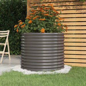 Grey Garden Planter Powder-Coated Steel Large Outdoor Patio Flower Bed Rust-Resistant