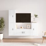 High Gloss White 4 Piece TV Cabinet Set  Engineered Wood  Wall-Mounted  Ample Storage Space