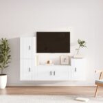 High Gloss White TV Cabinet Set  4 Piece  Engineered Wood  Wall-Mounted  Ample Storage Space