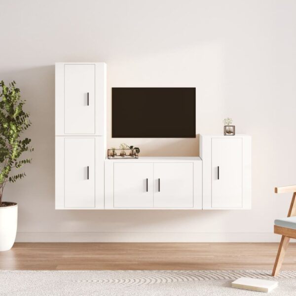 High Gloss White 4 Piece TV Cabinet Set  Engineered Wood  Wall-Mounted  Ample Storage Space