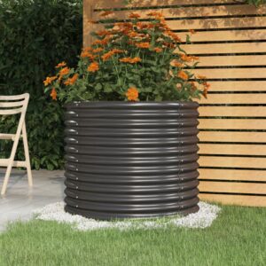 Outdoor Garden Planter  Powder-Coated Steel  Anthracite  Large  Round  Rust-Resistant  DIY  Patio Decor