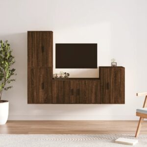 4 Piece TV Cabinet Set Brown Oak Engineered Wood