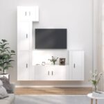 5 Piece TV Cabinet Set High Gloss White Engineered Wood