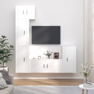 5 Piece TV Cabinet Set High Gloss White Engineered Wood