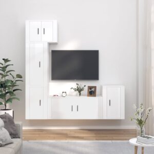 High Gloss White TV Cabinet Set  Engineered Wood  Wall-Mounted  Ample Storage  5 Pieces