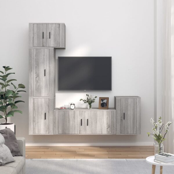 Grey Sonoma Engineered Wood 5 Piece TV Cabinet Set  Wall-Mounted Design  Ample Storage Space