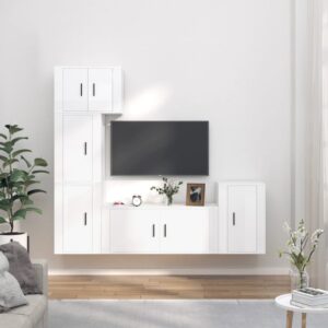 High Gloss White 5 Piece TV Cabinet Set  Engineered Wood  Wall-Mounted  Ample Storage Space