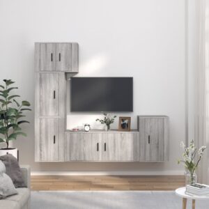 Grey Sonoma Engineered Wood 5 Piece TV Cabinet Set  Wall-Mounted Design  Ample Storage Space