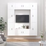 8 Piece TV Cabinet Set White Engineered Wood