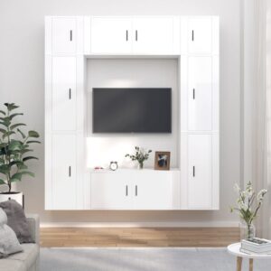 8 Piece TV Cabinet Set High Gloss White Engineered Wood