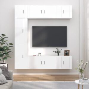 7 Piece TV Cabinet Set High Gloss White Engineered Wood