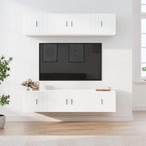 High Gloss White TV Cabinet Set  6 Pieces  Engineered Wood  Wall-Mounted  Ample Storage Space