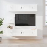 7 Piece TV Cabinet Set High Gloss White Engineered Wood