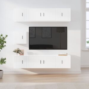 7 Piece TV Cabinet Set High Gloss White Engineered Wood