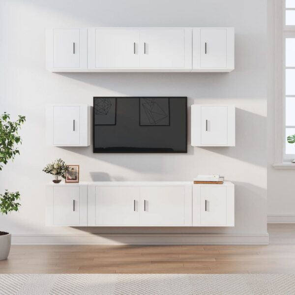 8 Piece TV Cabinet Set High Gloss White Engineered Wood