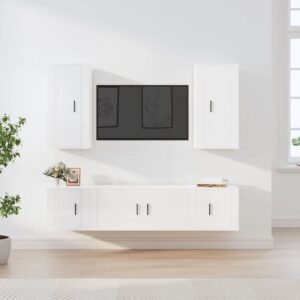 High Gloss White 5 Piece TV Cabinet Set  Engineered Wood  Wall-Mounted  Ample Storage Space