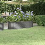 Grey Garden Raised Bed  Powder-Coated Steel  Large Outdoor Planter  Rust-Resistant  DIY