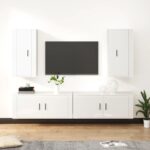 High Gloss White 4 Piece TV Cabinet Set  Engineered Wood  Wall-Mounted Design  Ample Storage