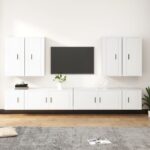 8 Piece TV Cabinet Set White Engineered Wood