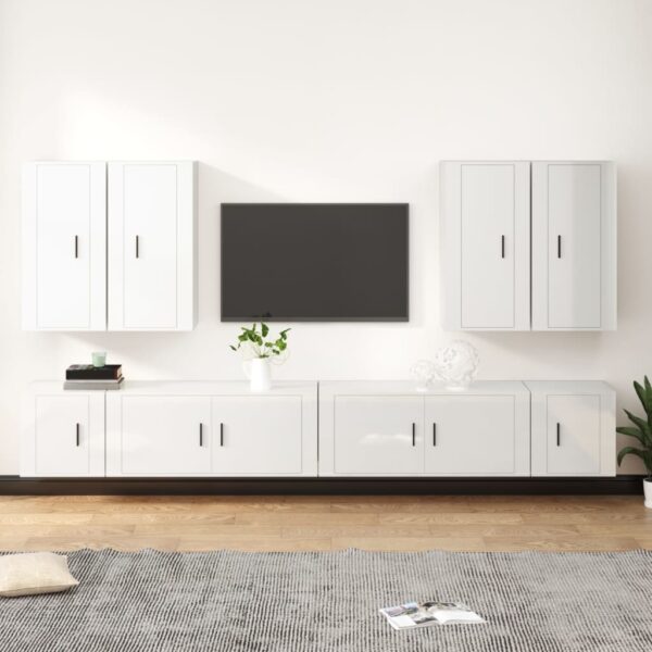 8 Piece TV Cabinet Set High Gloss White Engineered Wood