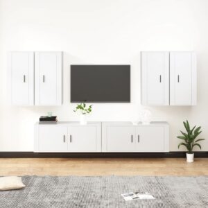 6 Piece TV Cabinet Set White Engineered Wood